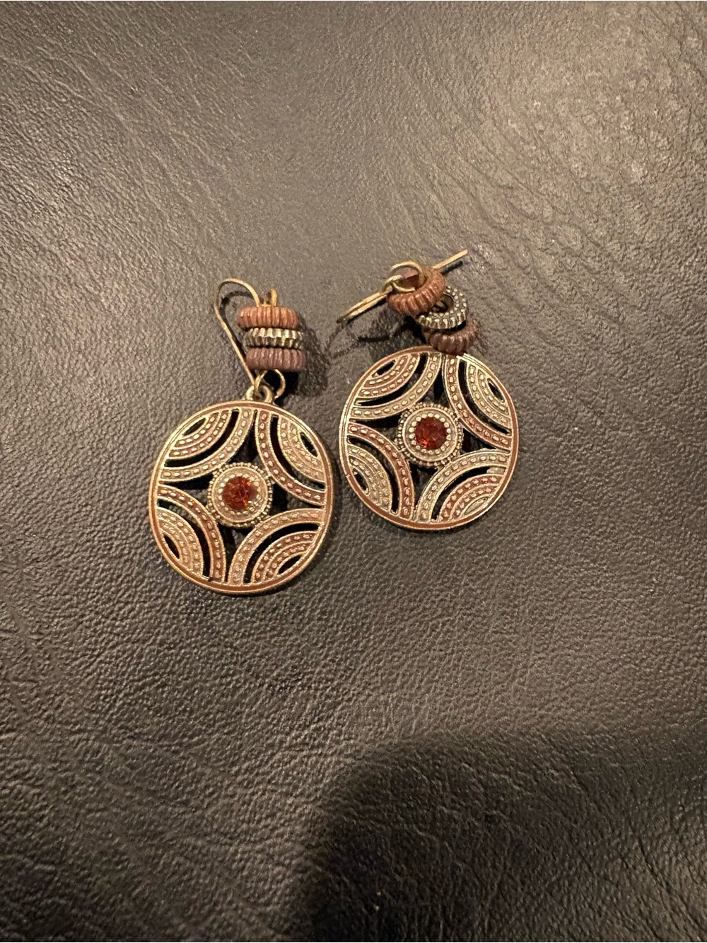 Vintage-Inspired Gold and Brown Drop Earrings with Amber Accent